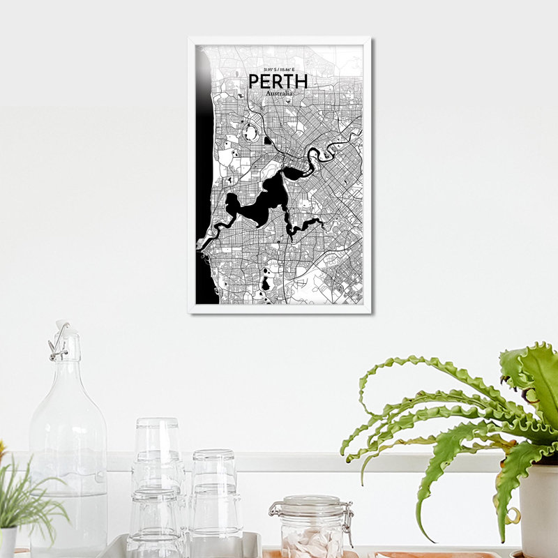 «Perth City Map», impression, H 17 po x l 11 po, Noir / blanc