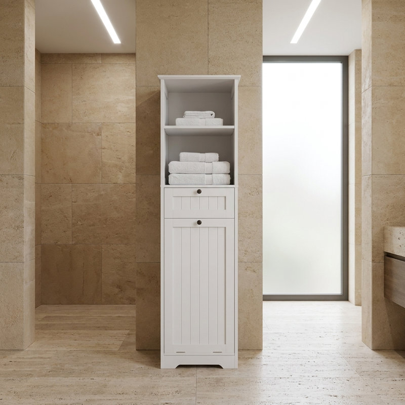 Tilt-Out One-Compartment One-Drawer Laundry Sorter Cabinet with Multi-Purpose Storage Zones, Durable High-Quality Construction, Slim Space-Saving Design for Small Narrow Areas, Suitable for Laundry Room