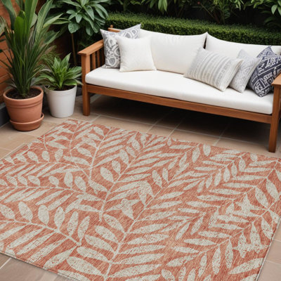 Tapis extérieur lavable floral 10 pi x 14 pi saumon et gris