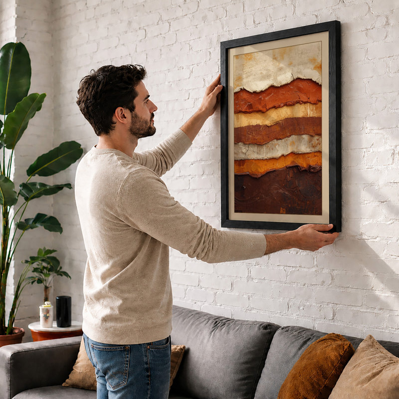 Earthbound Strata Abstract - Framed Print, A1 - 84.1 x 59.4 cm, White