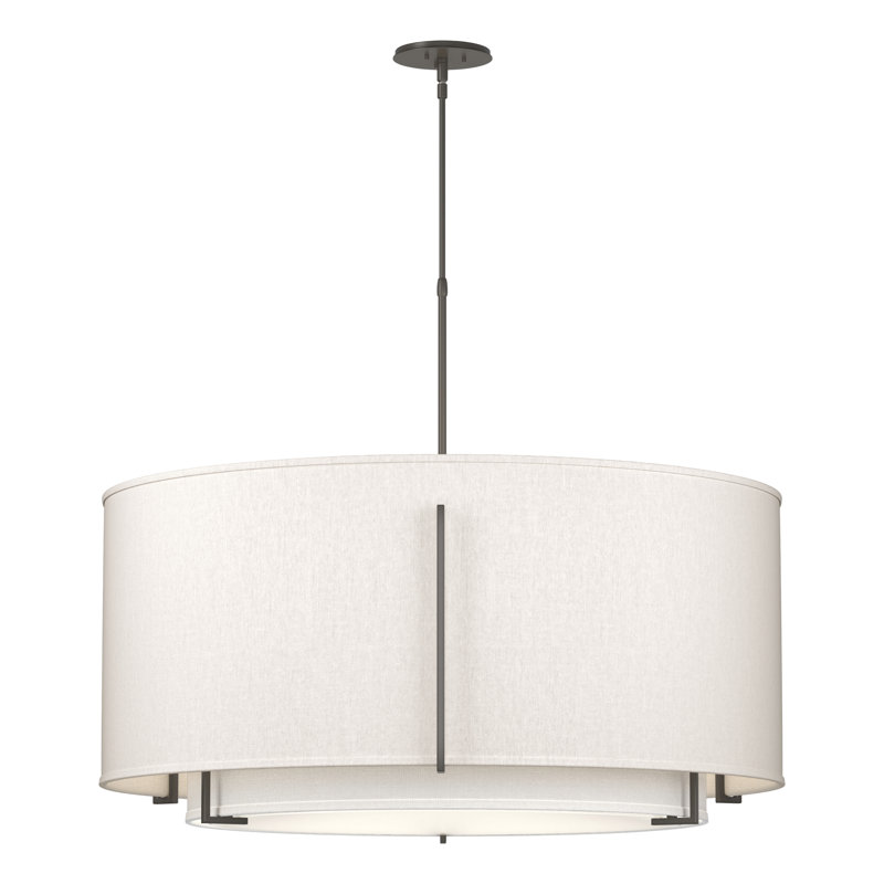 Exos Drum Chandelier, Flax, 54.9" H x 31.3" W x 31.3" D, Dark Smoke