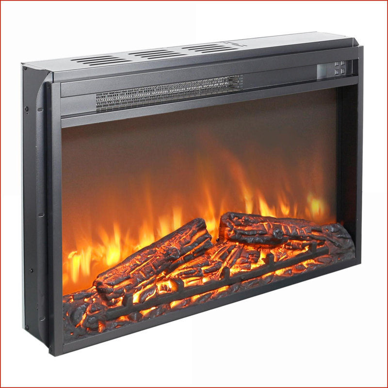 Foyer électrique encastrable, 26 po traditionnel avec flamme réaliste, ensemble de bûches, télécommande | Noir antique | Verre trempé + tôle + plastique