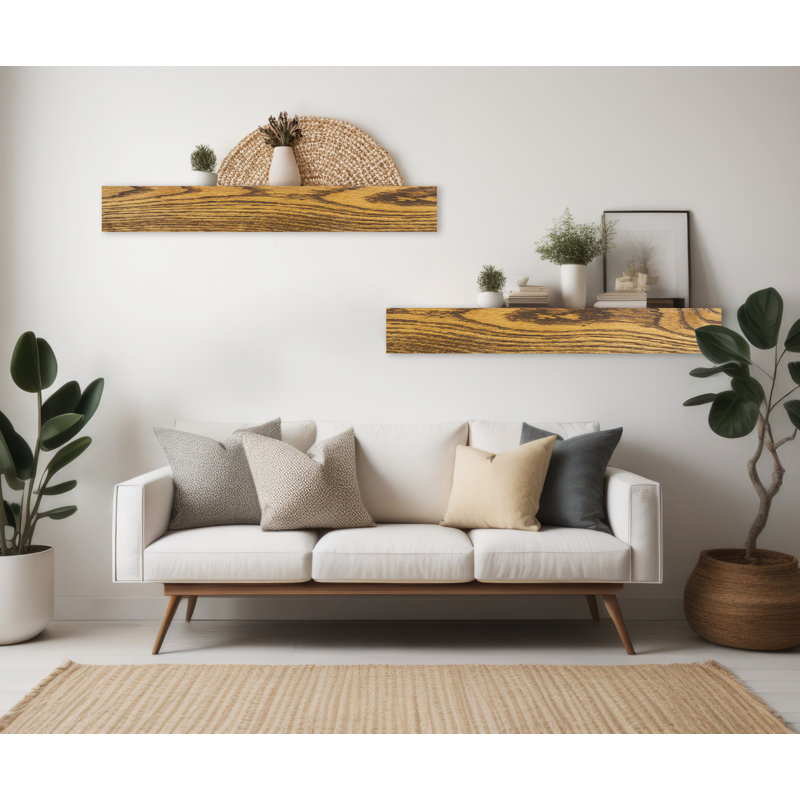 2 Piece Oak Floating Shelf, 6" H x 38" W x 5" D