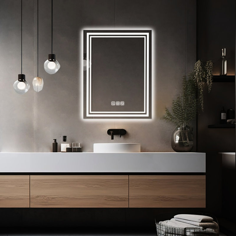 Miroir de salle de bain à DEL 36 po x 28 po, 5 po de hauteur, 3 couleurs à intensité variable, 5 minutes, avant et arrière, Cri90 +, fonction mémoire intégrée 36 po x 28 po pour l'intérieur de la salle de bain