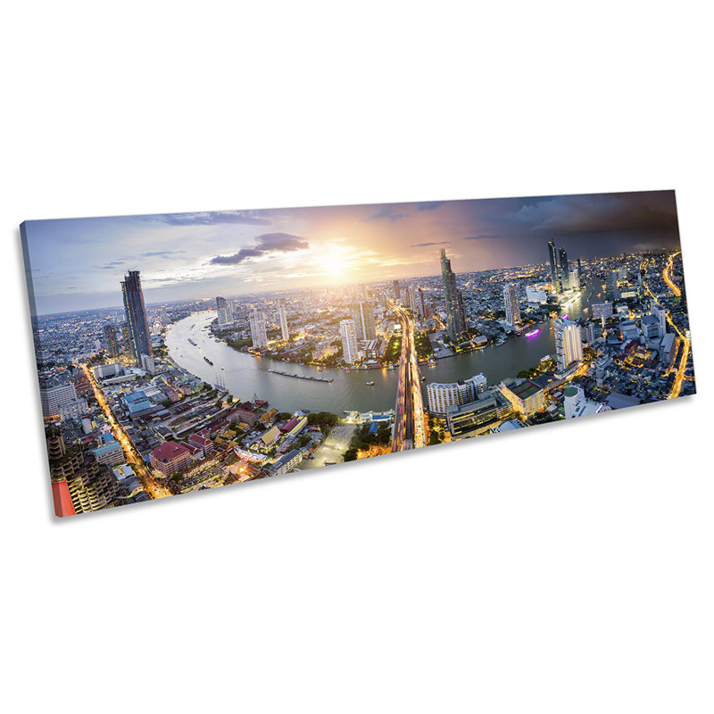 Bangkok City River Skyline - Wrapped Canvas Panoramic Print, 45.72cm H x 137.16cm W