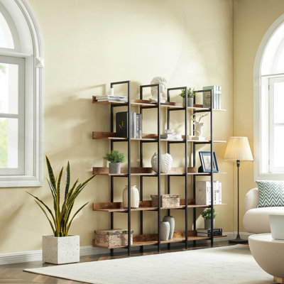 5 Tier Vintage Industrial Style Bookcase, Open Shelf with Metal Frame and MDF Board for Home Office Storage