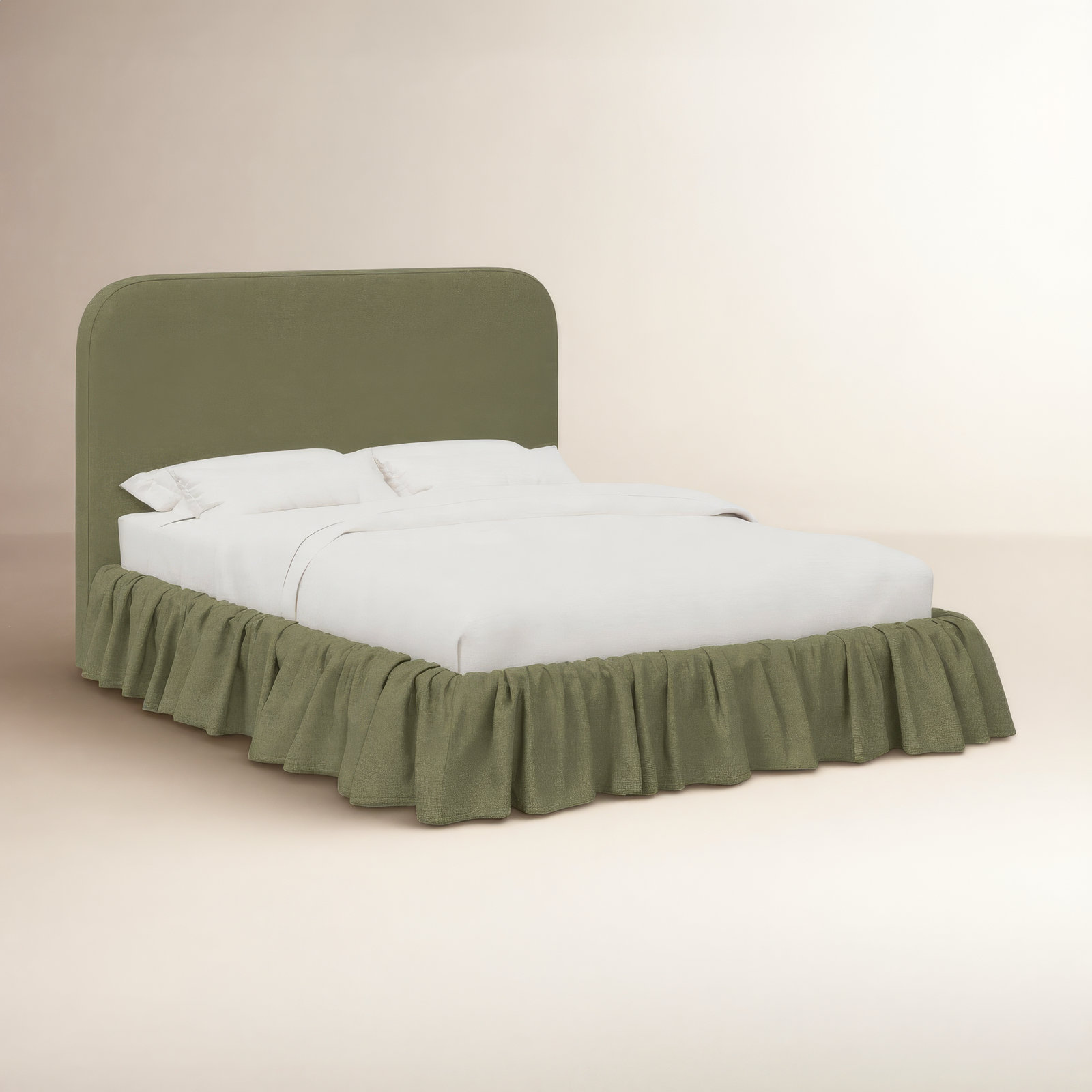Maggie Ruffle Platform Bed, King, Zuma Laurel Textured Linen