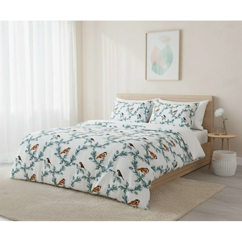 Ensemble de housse de couette, Blanc / vert / brun floral