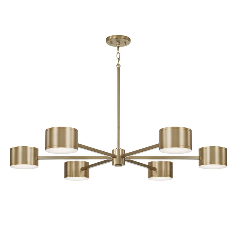 42.25" W x 8" H Integrated LED Chandelier in Aged Brass with Up and Down Cylinder Lights