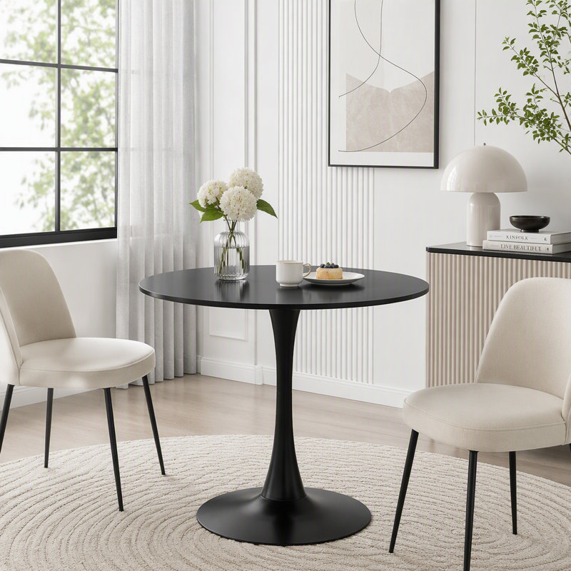 Table à manger ronde noire moderne, 31.5"W, Black