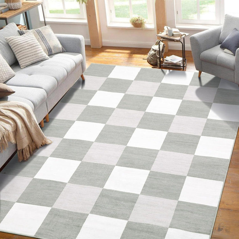  Rugs Living Room Washable  Area Rugs  Thin Foldable Modern Print Decorative Plaid Rugs Bedroom Dining Room Brown Taupe & Cream
