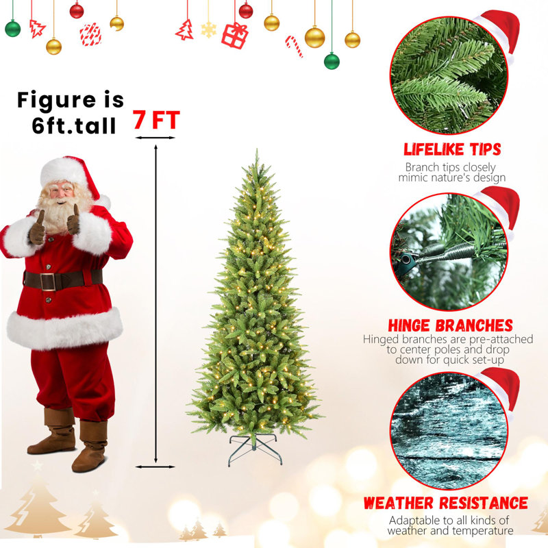 Arbre de Noël artificiel en PVC 7 pi avec lumières, H 7 pi