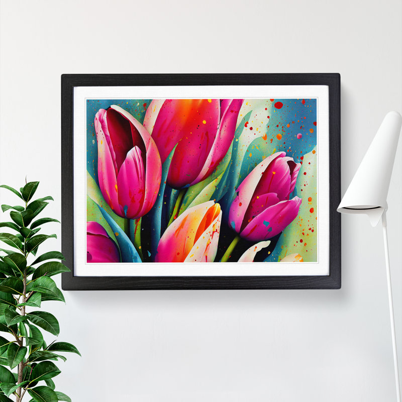 Tulip Flower Splash Vol.4 Abstract - Framed Print, Black Framed, 46cm H x 64cm W x 2cm D