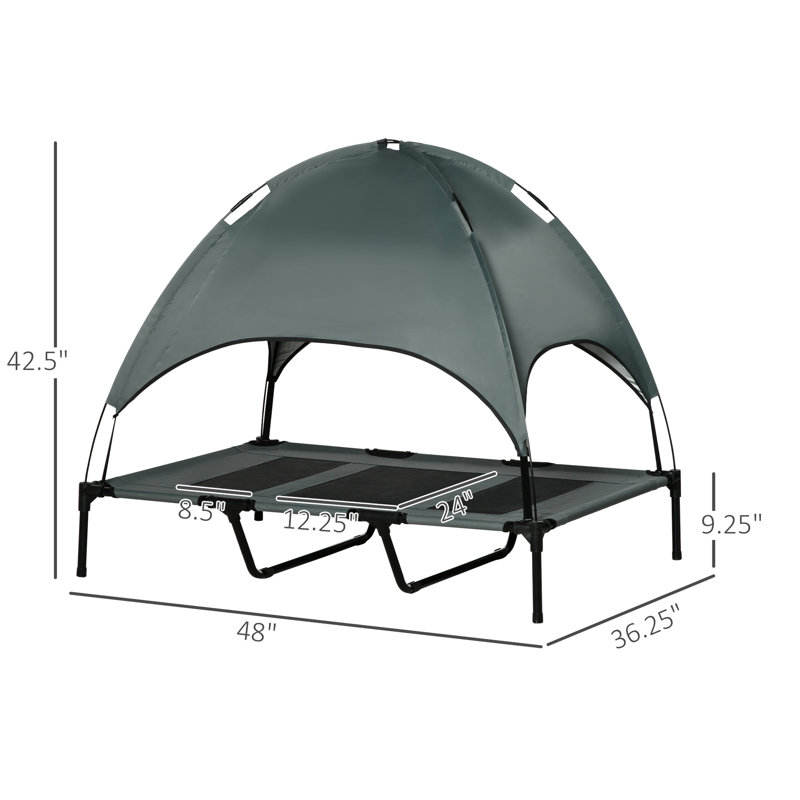 Gray Elevated Dog Cot Bed, 48 Inch, With Airflow Improvement And Sunshade Top Inch Pet Cot, Enhancement Sun Protection Covering