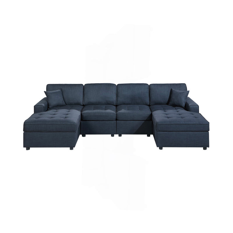 Ensemble de canapé modulaire de style contemporain avec chaises sans accoudoirs RAF et LAF bleu foncé Dorris