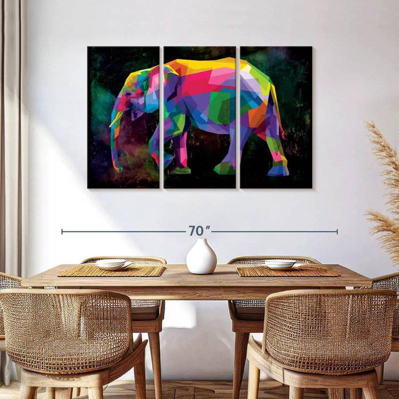 Éléphant de couleur géométrique Brampt, H 36 po x l 57 po