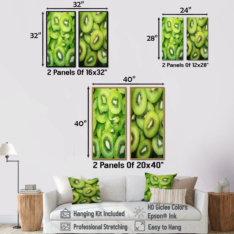 Kaléidoscope kiwi - fruits, ensemble de 2 reproductions d'art mural, H 28 po x l 25 po, Toile tendue