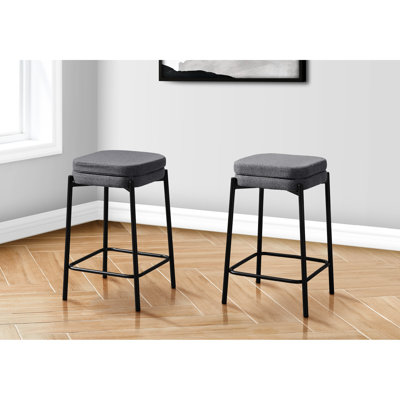 Of 2 Contemporary Counter Height Backless Featuring Grey Fabric Upholstered Seats And Black Metal Legs For Kitchen Dining Areas Modern With Cushioned Convenient Footrest Use
