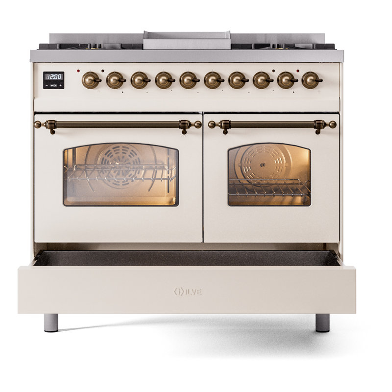 ILVE Nostalgie II 40 in Dual Fuel Range, Antique White/Bronze, Natural Gas