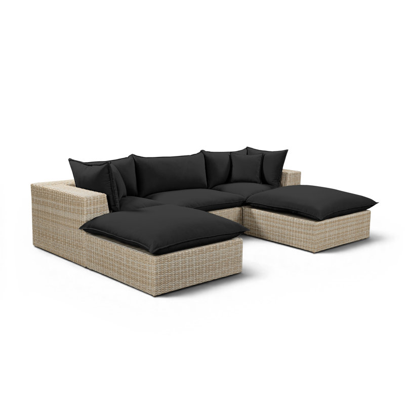 Petit canapé modulaire d'extérieur Cali, 3, Sofa, 2 Ottomans