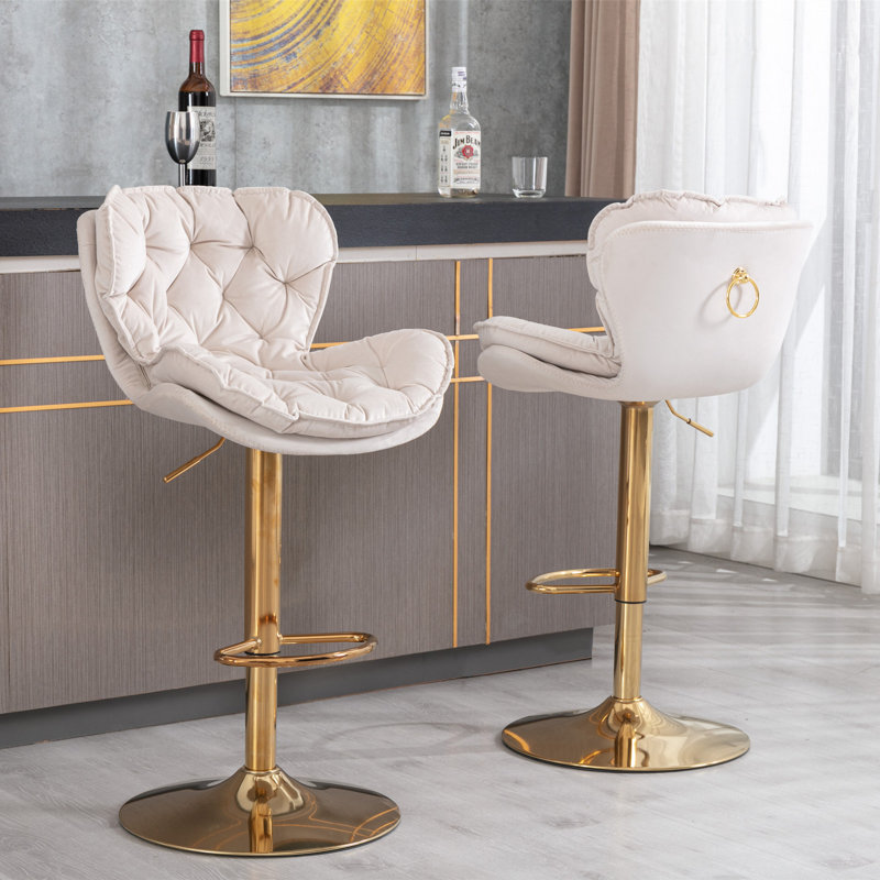 Anmar Swivel Upholstered Adjustable Height Bar Stool with Steel Frame, White