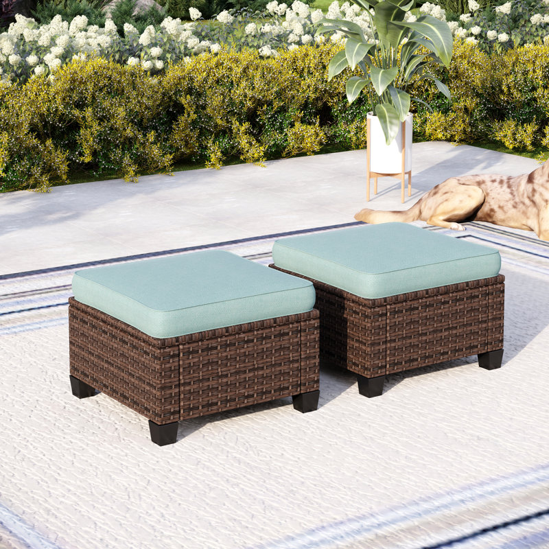 Upholstered Outdoor Ottoman, Blue