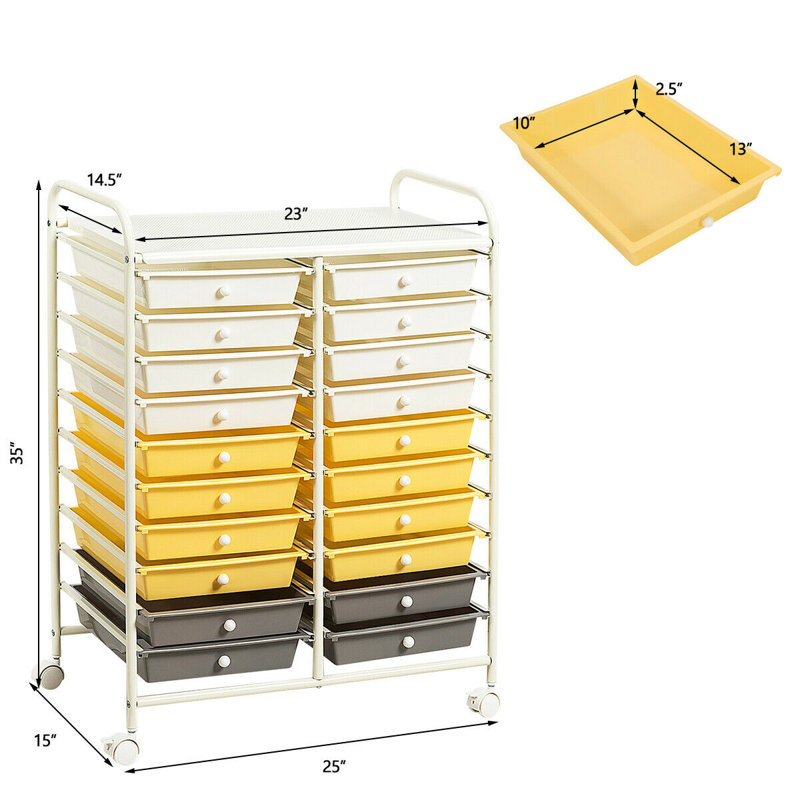 Commode à 20 tiroirs Perao, Blanc / jaune / gris