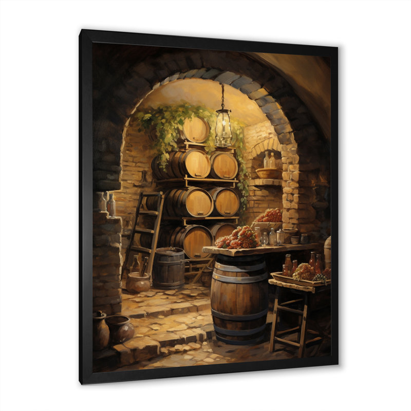«French Wine Cellar I», reproduction d'art sur toile Champagne, H 20 po x l 12 po x P 1 po, Cadre simple noir