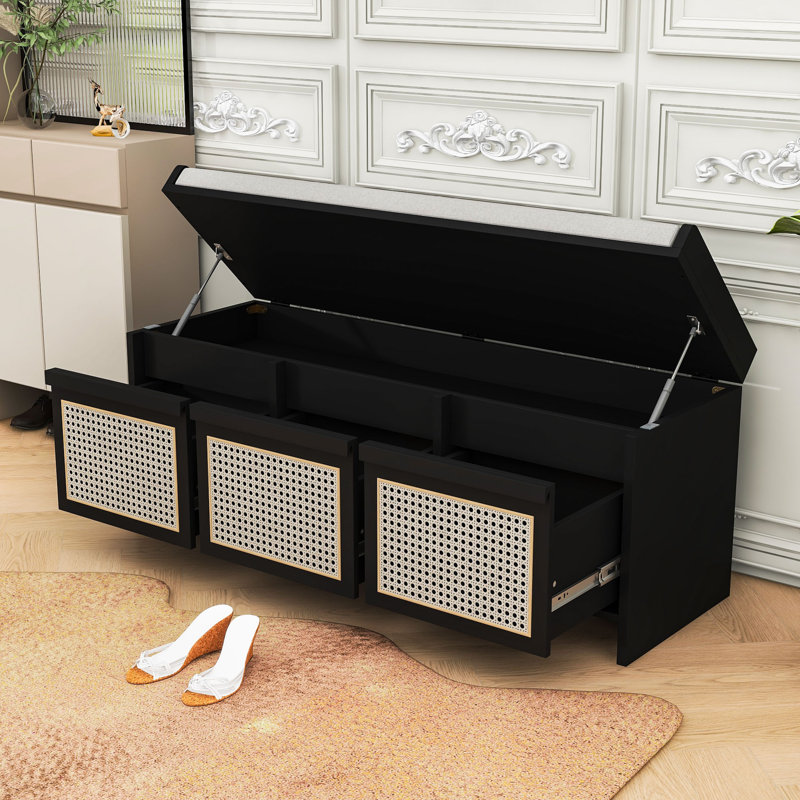 Upholstered Storage Bench, Black