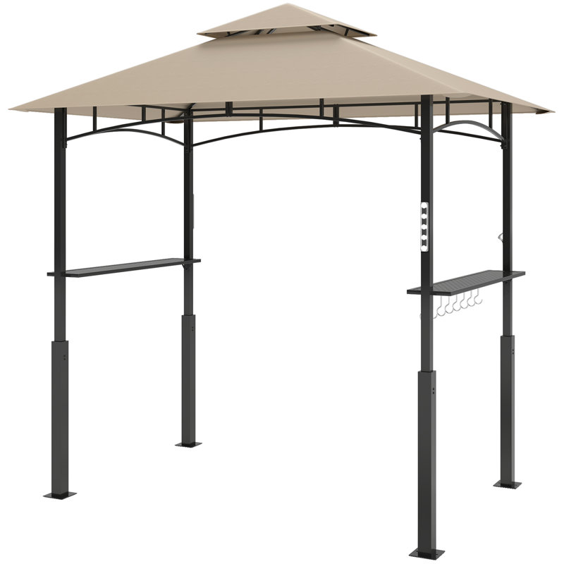 Gazebo de terrasse avec barbecue, cabanon avec crochets, 2,4 m x 1,5 m, Kaki