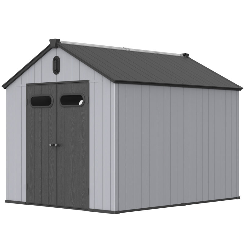 Resin Plastic Storage Shed For Backyard Garden Big Spire Tool Storage, 94.1" H x 94.1" W x 118.9" D, Dark Gray/Light Gray