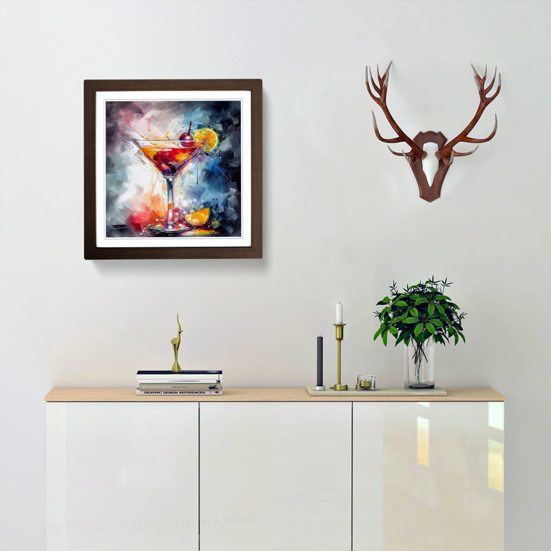 Cocktail Abstract Art - Single Picture Frame Print on Wood, Walnut
