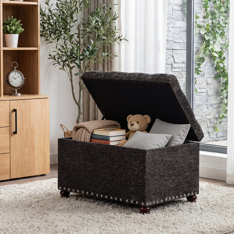 Repose-pieds de rangement rectangulaire en tissu de 24 po Devault, Gris foncé