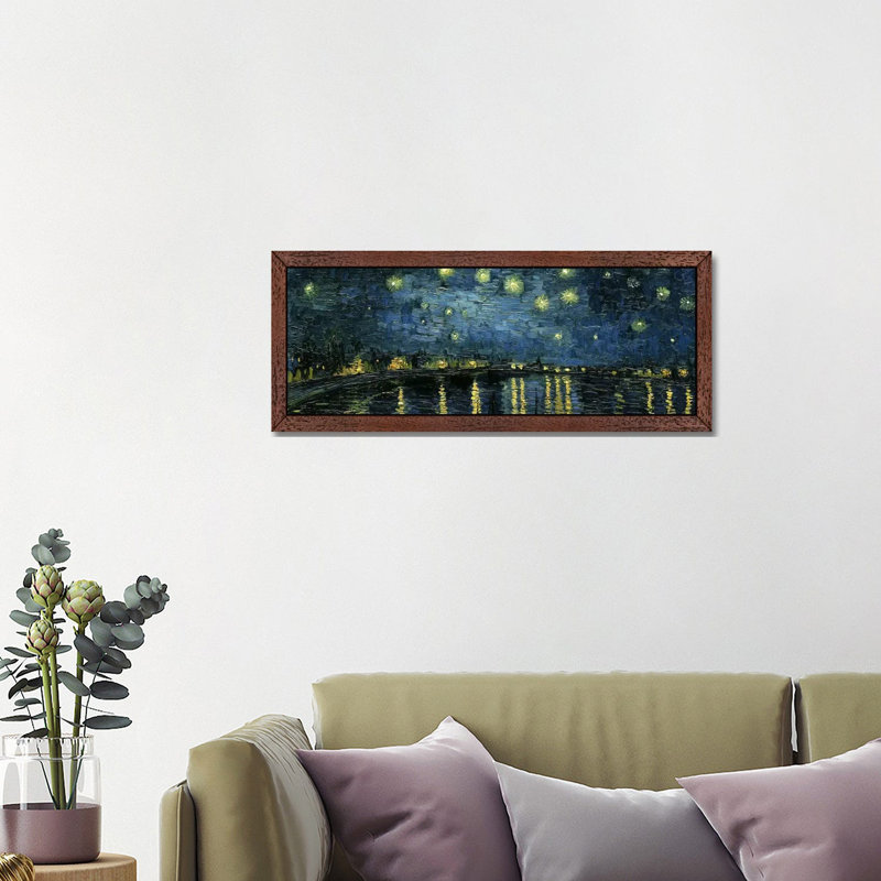 Starry Night Over The Rhone by Vincent Van Gogh - Floater Frame Panoramic Painting on Canvas, Brown, 121.92 cm H x 40.64 cm W
