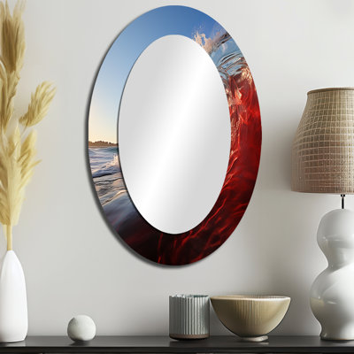 Miroir mural ovale vert et rouge
