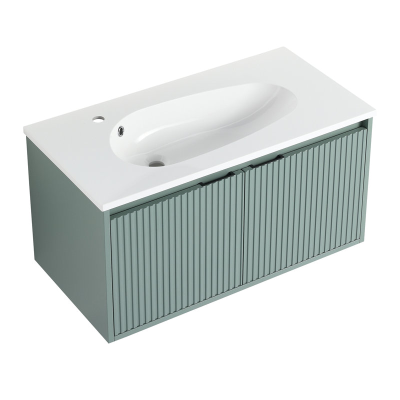 Meuble-lavabo flottant avec lavabo en résine en forme de goutte