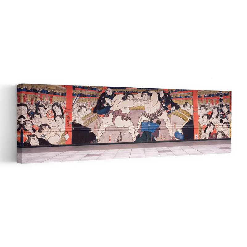Sumo Wrestling Mural On A Wall Ryogoku Kokugikan Ryogoku Sumida Ward Tokyo Prefecture Kanto Region Honshu Japan by Peter Weld - Wrapped Canvas Panoramic Print