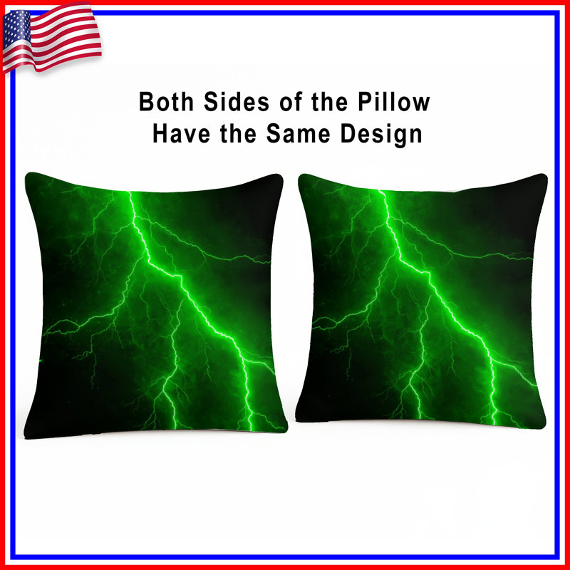 Coussins décoratifs Green Lightning Bolt, 16 x 16 inches