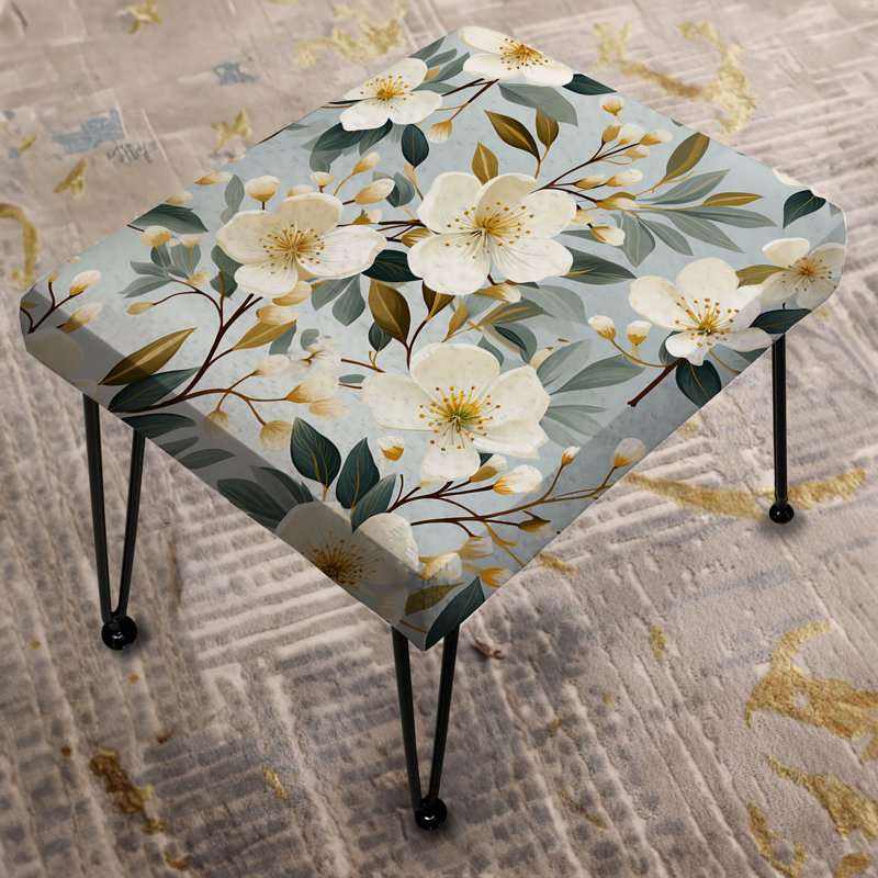 White Poppies Minimalist Floral Elegance - Floral Rectangle Ottoman