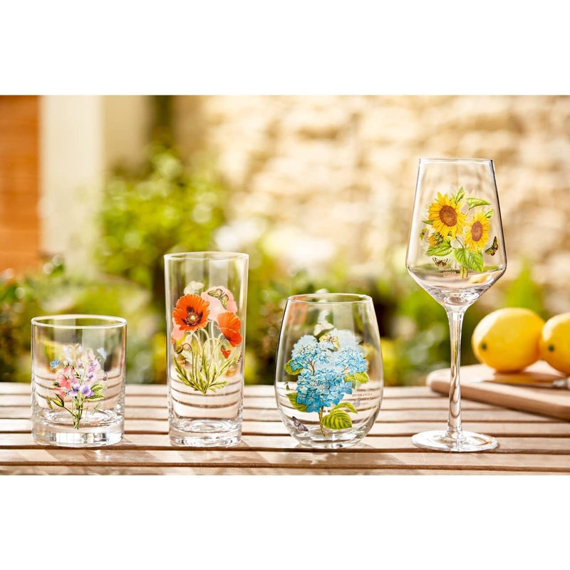 Colorful Floral Botanic Garden Stemless Wine Glass Set of 4
