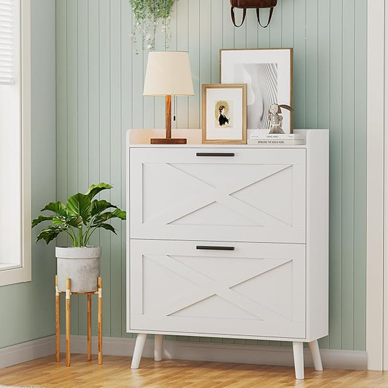 Armoire à chaussures avec 2 tiroirs rabattables et porte de grange Farmhouse