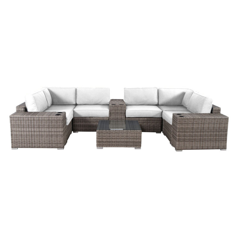 Lazaro Wicker Fully Assembled 12 Piece Seating Group with Cushions, Sunbrella Canvas