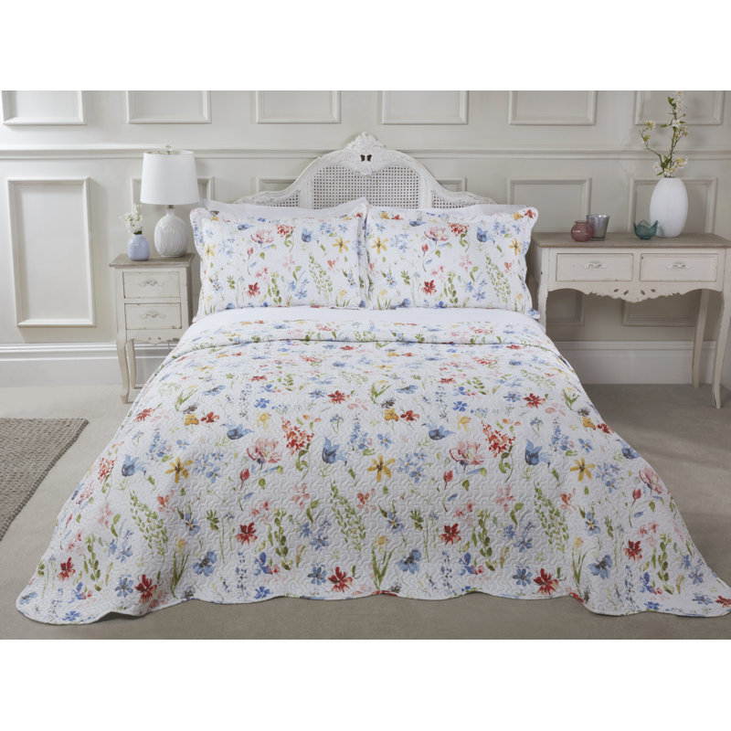 Warnant Polyester Floral Bedspread with Pillow Shams Included, 180 x 230 cm Bedspread - 1 Sham