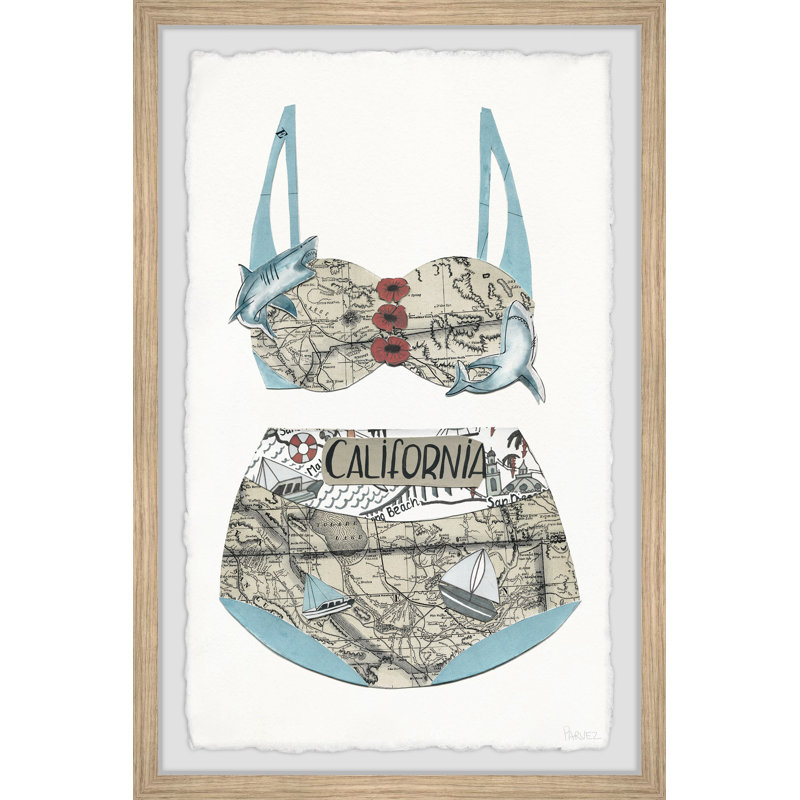 Carte des maillots de bain de Californie - impression encadrée sur papier, H 36 po x l 24 po x 1,5 po