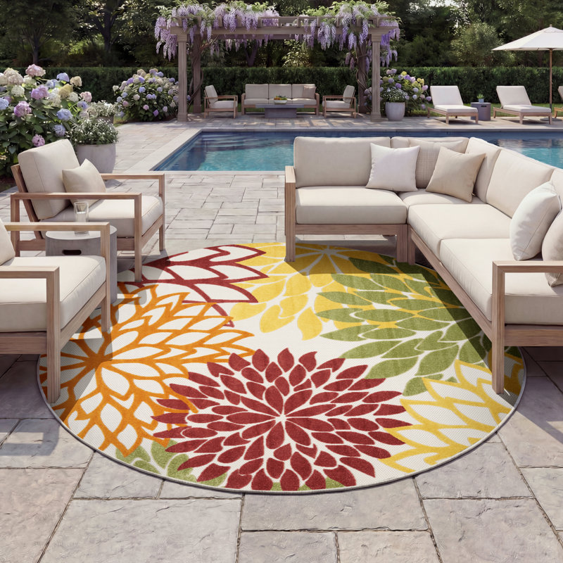 Geib Performance Floral Indoor / Outdoor Rug, Round 7'10"