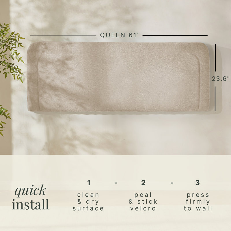 Chastelyne Upholstered Easy Assemble Wall Mounted Headboard, Queen, Beige