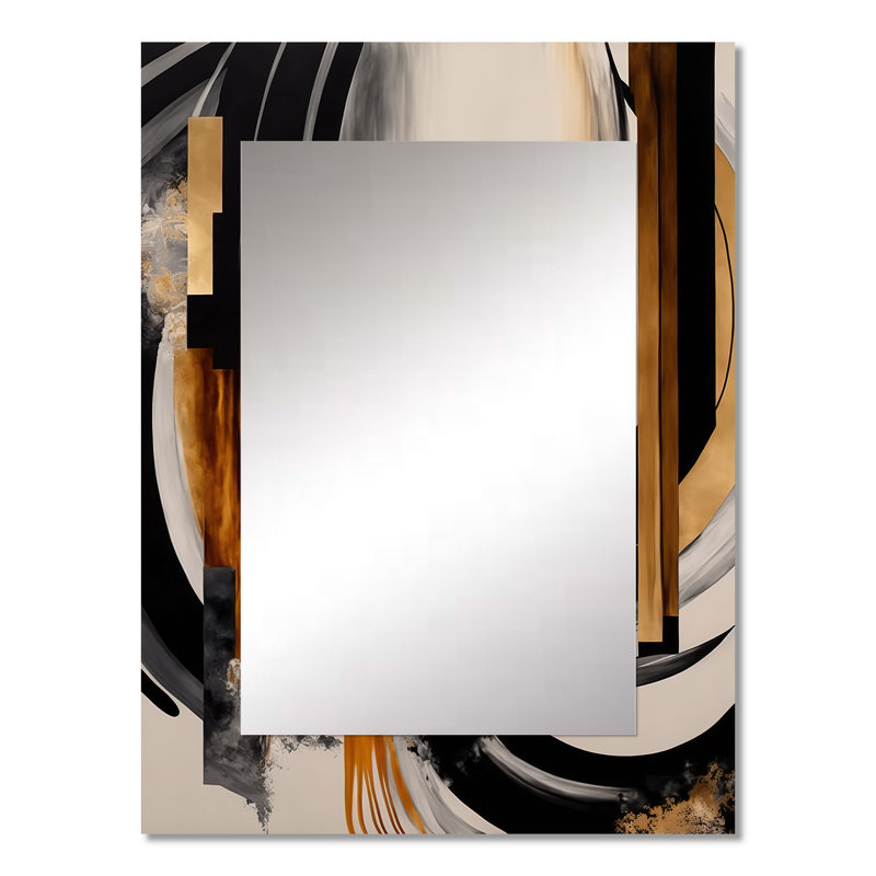 Gold Touch Art Deco IV - miroir mural décoratif abstrait, miroir noir, art imprimé en métal, 32 po x 24 po