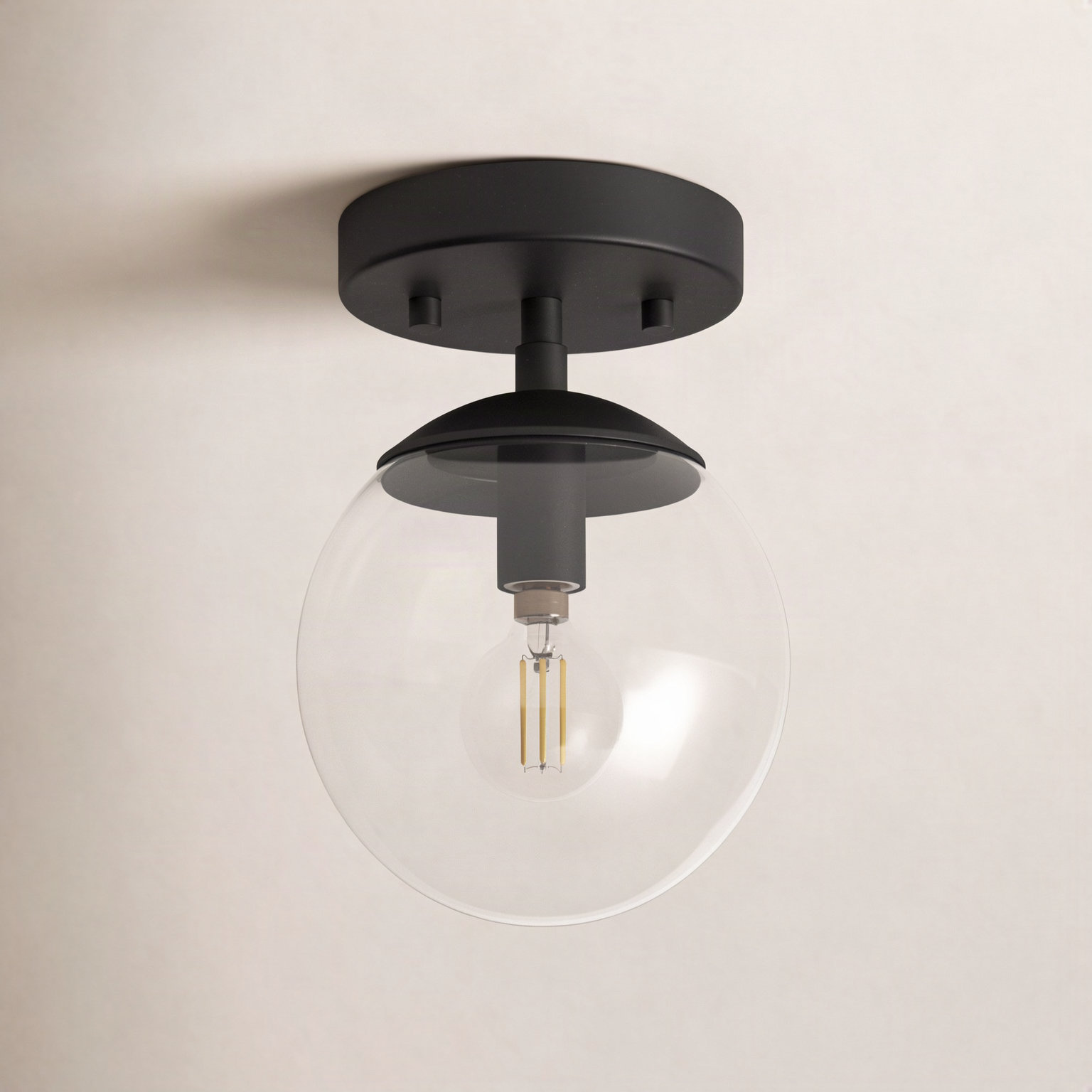 Single Light Flush Mount, Matte Black