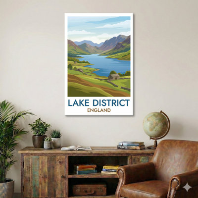 Lake District, England - Romantic Travel Poster Of Lakes, Fells And Countryside. Giclée Print On Wrapped Canvas. Wall Art, Home Decor - Regions & Scenic Areas, England - Wrapped Canvas Print