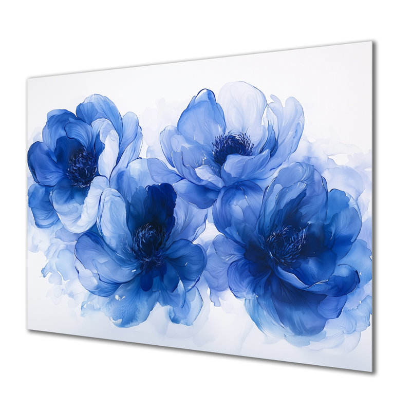 Velours bleu blanc, pivoines bleues - pivoines, décoration murale en métal, reproduction d'art traditionnelle en métal